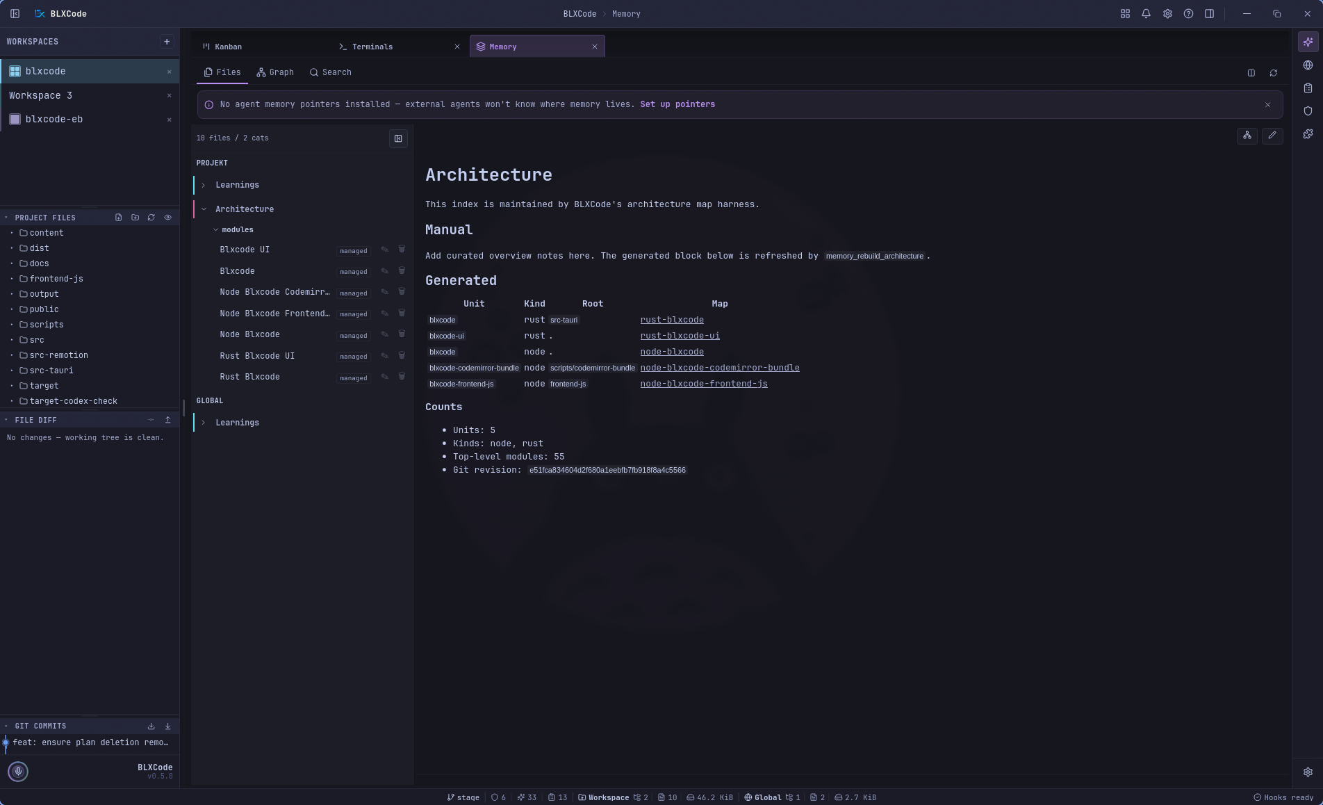 BLXCode memory center with architecture files
